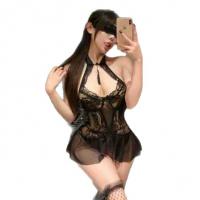 Women's Sheer Lace Bodysuit for Small Bust - Transparent Tight-Fit Open-Crotch Mesh Set thumbnail