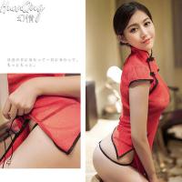Women's Shiny Silver Thread Sheer Cheongsam Lingerie Set - Sexy Slit Mesh Costume Outfit for Date Night thumbnail