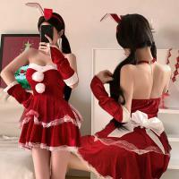Christmas Bunny Girl Dress - Red Sexy Bodycon Mini Dress, Y2K Cute & Seductive Holiday Outfit thumbnail