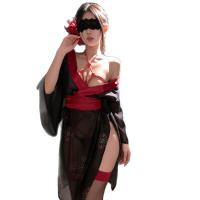 Japanese Kimono Print Black Sleepwear Set - Sexy Y2K Pure-Desire No-Remove Uniform Lingerie Pajamas thumbnail