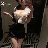 Yaqin Nu Lingerie Set - Elegant Lace Secretary Outfit with Sheer Mesh & Bodycon Skirt for Date Night thumbnail