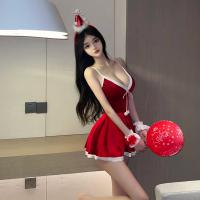 New Year Christmas Costume Dress - Sexy Low-Cut V-Neck Lingerie Slip Dress, No-Remove Uniform Style for Festive Nights thumbnail