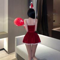 New Year Christmas Costume Dress - Sexy Low-Cut V-Neck Lingerie Slip Dress, No-Remove Uniform Style for Festive Nights thumbnail