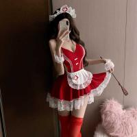 New Year Costume Sexy Maid Lingerie - Open-Crotch Sleep Dress for Role Play & Holiday Fun thumbnail