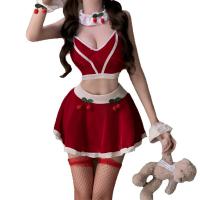 New Year Lingerie Set - Cherry-Themed Sexy Cute Split Outfit, Open-Crotch Holiday Costume for Live Streamers thumbnail