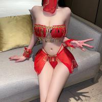 New Year Red Sensual Lingerie Set - Exotic Dance-Inspired Chinese Vogue Split Style Empress Wu Outfit for Couples thumbnail