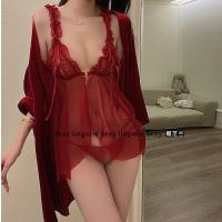 New Year Red Sexy Lingerie Set - Holiday Costume Bathrobe Sleep Dress for Women, Festive & Alluring thumbnail