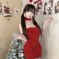 New Year Sexy Velvet Bodysuit with Sparkles - Christmas Bunny Girl Lingerie Set, Seductive Sleepwear & Outfit thumbnail