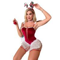New Year Velvet Embroidered Lace Bunny Girl Lingerie Set - Sexy Sheer Costume Outfit for Women thumbnail