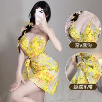Yellow Seductive Lace Bodysuit Set - Sexy Midnight Temptation Outfit for Women thumbnail