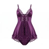 Yese Yese Lace Trim Hollow-Out Cami Sleep Dress with Matching Robe - Sexy Lingerie Set for Women thumbnail
