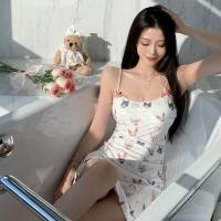 Yeshu Sexy Lace Sleepwear Set – Sweet & Seductive Printed Cami Dress with Built-in Padded Bra, Stylish Loungewear for Wo thumbnail