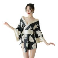 YeYu Sexy Lingerie for Women – Deep V Tie-Waist Corset with Floral Chiffon Kimono Costume for Role Play thumbnail