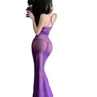 Yi Mengyao Seductive Stepmother Dress - Deep V Lace Camisole Nightgown with Sheer Mesh & Bow Detail thumbnail
