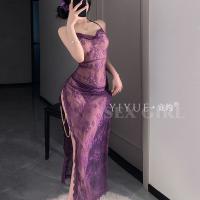 Yiyue Purple Lace Sensual Off-Shoulder Chemise - Sheer Temptation Sleepwear & Roleplay Outfit thumbnail