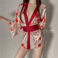 Yiyue Sexy Japanese-Inspired Kimono Lingerie Set - Roleplay Hanfu Costume with Ties & Floral Print thumbnail
