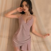 Yue Die Sexy Lace Nightgown - Shiny Deep V-Neck Bodycon Sleep Dress for Nightclub & Intimate Wear thumbnail