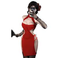 Genuine Yun New Year Lingerie - Vintage Silk Velvet Cheongsam Sleepwear with High Slit & Seductive Design thumbnail