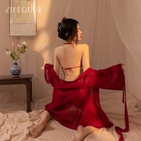 Ziqu Ancient Chinese Lingerie Set – Silk Hanfu Bodysuit, Sheer Veil & Sensual Sleepwear for New Year Romance thumbnail
