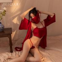 Ziqu Ancient Chinese Lingerie Set – Silk Hanfu Bodysuit, Sheer Veil & Sensual Sleepwear for New Year Romance thumbnail