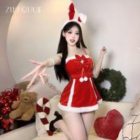 Ziqu Red New Year Lingerie Set - Sexy Velvet Bunny Girl Sleep Dress & Matching Bra-Panty Outfit for Christmas & NYE thumbnail