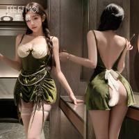 Feimu Velvet Deep V Sleep Dress for Valentine's Day - Sexy Lace Backless Nightgown, No-Remove Intimate Wear ZY127 thumbnail