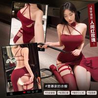 Feimu Sexy Lace Rose One-Shoulder Backless Bodycon Nightdress - Red Floral Sleepwear Set ZY188 thumbnail