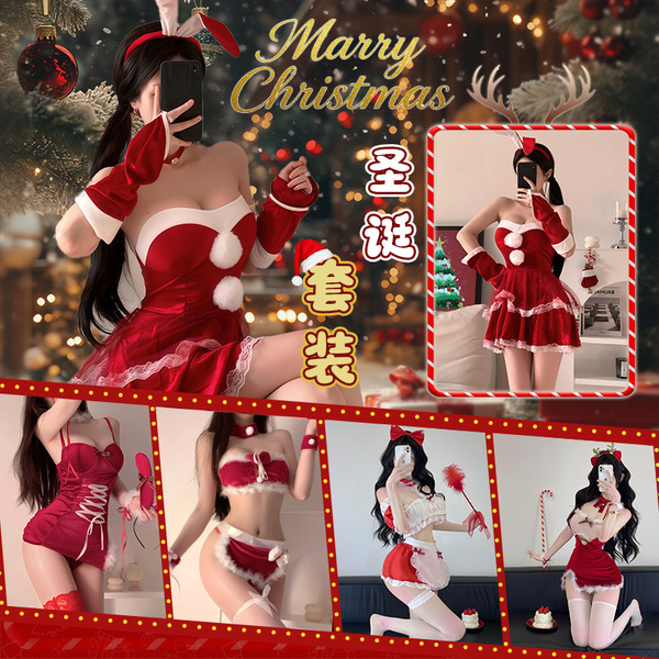 Sexy bunny girl christmas dress - red bodycon mini outfit, perfect for holiday parties with cute & seductive design