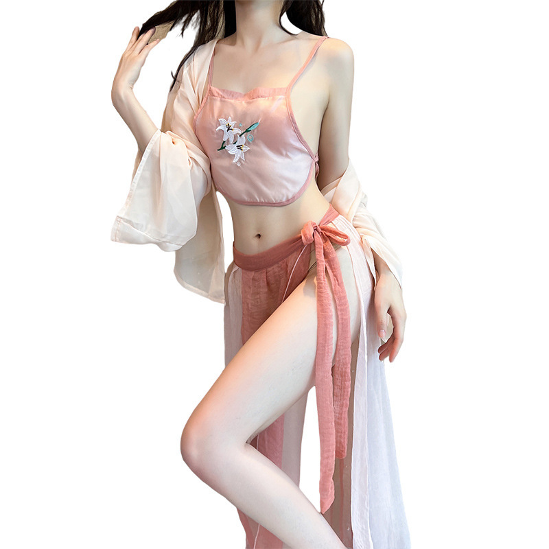 Vintage-inspired sensual silk cheongsam bralette set with floral embroidery, perfect for date night. pure temptation design.
