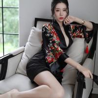 Black Japanese Anime Lingerie Set - Sheer Kimono-Inspired Sleepwear with Cut-Out Details for Women thumbnail