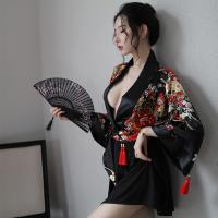 Black Japanese Anime Lingerie Set - Sheer Kimono-Inspired Sleepwear with Cut-Out Details for Women thumbnail