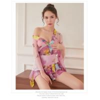 Butterfly Print Sheer Chiffon Japanese Kimono Lingerie Set - Sexy Bathrobe Outfit for Women thumbnail
