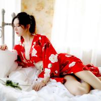 Sexy Japanese-Style Lace Robe - Deep V Long Kimono Bathrobe for Women, Seductive Uniform-Inspired Lingerie thumbnail