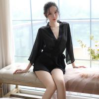 Meinaer Sensual Sheer Lace Robe for Women – Elegant Oversized Satin & Chiffon Sleep Gown Set with Delicate Trim thumbnail