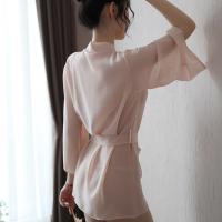 Meinaer Sensual Sheer Lace Robe for Women – Elegant Oversized Satin & Chiffon Sleep Gown Set with Delicate Trim thumbnail