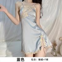 Sexy Lace Slip Nightgown - Flirty Ice Silk Sleepwear, Pure & Tempting Lingerie Dress for Women thumbnail