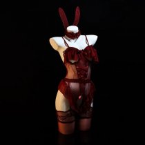 Pure & Playful Lingerie Set - Modest Yet Sexy Bunny Girl Sleepwear with Open-Crotch Design, Cosplay-Ready Outfit