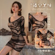 Sexy Plus Size Lace Bodysuit - Bold Striped Sheer Mesh Outfit for Women, Seductive Lingerie Set