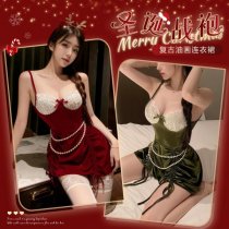 Christmas Vintage Velvet Lace Deep V Sexy Sleep Dress – Retro Erotic Nightwear for New Year