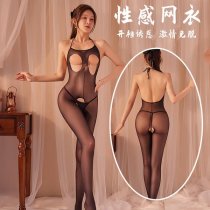 Yeqingge Sexy Sheer Bodysuit for Women – Transparent Mesh Open-Crotch Stocking Set, Elegant Lingerie Outfit
