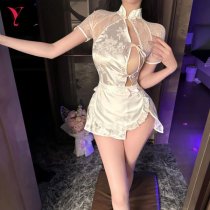 Feiniao Moon Gaze Lingerie Set - Sexy Split Lace Cheongsam Nightwear, Pure-Yet-Spicy Outfit for Club & Sleep