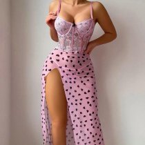 Black Lace Sexy Lingerie Set with Heart Detail - Seductive Two-Piece Bra & Panty for Women