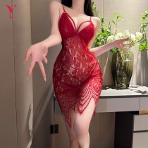 Boho Lace Moonbird Sensual Sleep Set – Sheer Transparent Camisole & Slit Nightgown with Delicate Floral Embroidery
