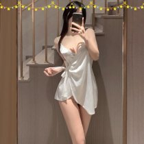 Seductive Lace Sleep Dress - Sexy Silk-Blend Deep V-Neck Nightgown with Sheer Cutouts & Adjustable Ties