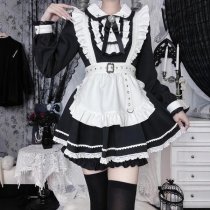 Japanese Style Lolita Dress - Sweet & Edgy Black White Maid Cosplay Costume, Aesthetic Subculture Outfit