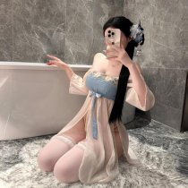 Feiniao Moon Gazing Lingerie - Vintage Chinese Silk Mesh Dress with Imperial Doudou, Sensual Hanfu Cosplay Outfit