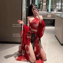 Ancient Chinese Court-Style Lingerie Set – Sensual Hanfu Bodice & Sheer Flying Skirt with Embroidery