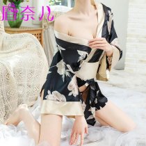 2026 Japanese-Style Sexy Lace Robe Set – Plus Size Kimono Bathrobe with Floral Print & Tied Waist for Romantic Lingerie
