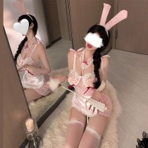 Domeilado Sexy Sheer Lace Bunny Girl Apron Costume - Seductive Role Play Outfit with Underwire Bra