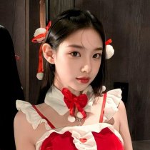 Christmas Red Velvet Babydoll Dress Set - Lolita Style Pure & Tempting Lace Outfit with Bow Hair Accessories